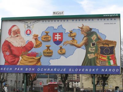 Valaffisch för Slovakiska nationella partiet (SNS). Parlamentsval äger rum i mars 2012.
